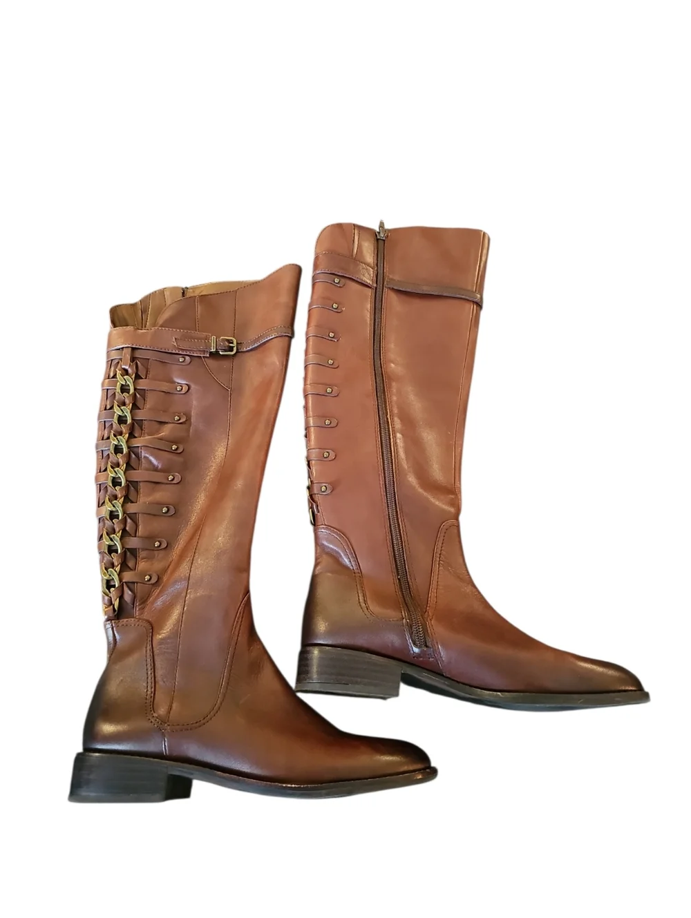 Gianni Bini Sz 6.5 Chain Detail Tall Brown leather Riding boots